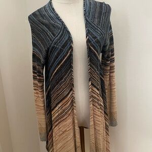 Nic and Zoe Lightweight Longline Open Front Biege Ombre Cardigan Size Medium
